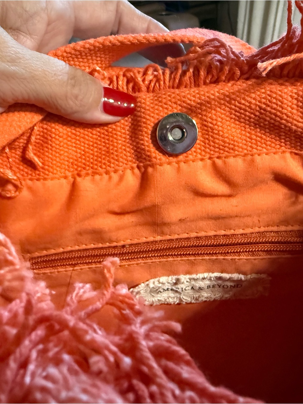 America & Beyond Orange-Fringe Trim Beaded Floral Tote Bag - Picture 9 of 11